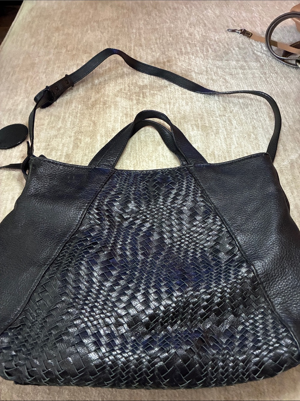 The Sak Black Woven Leather Shoulder Bag